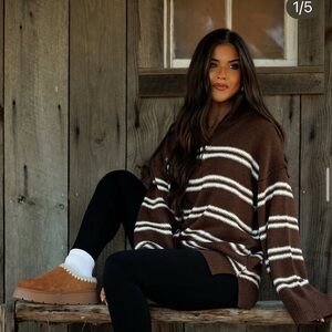 Promise Brown and White Striped Sweater